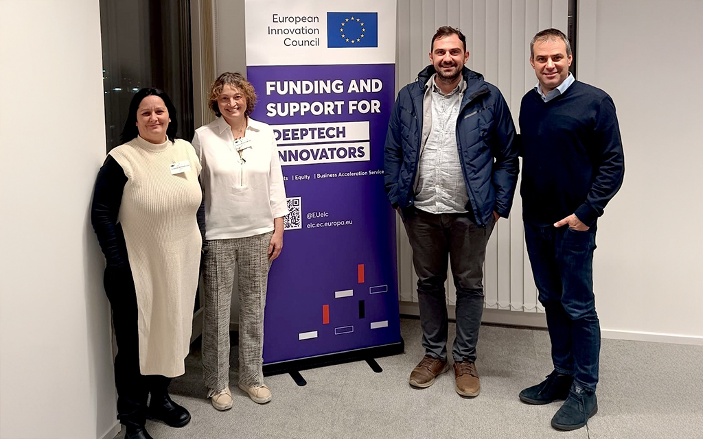 ECOSYSTEM delegation at the EIC Pathfinder portfolio Kick-off meeting – Cristina Barragán (KNEIA), Blanca Suárez (TEMAS), Nicolas Valanides (MBP) and Christian Guidelli (FUNDITEC).